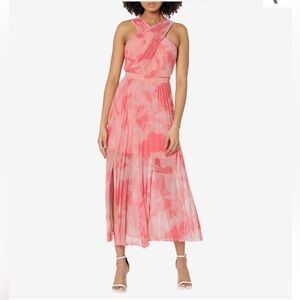 Ted Baker London Coral Pink One-Shoulder Pleated Midi Dress